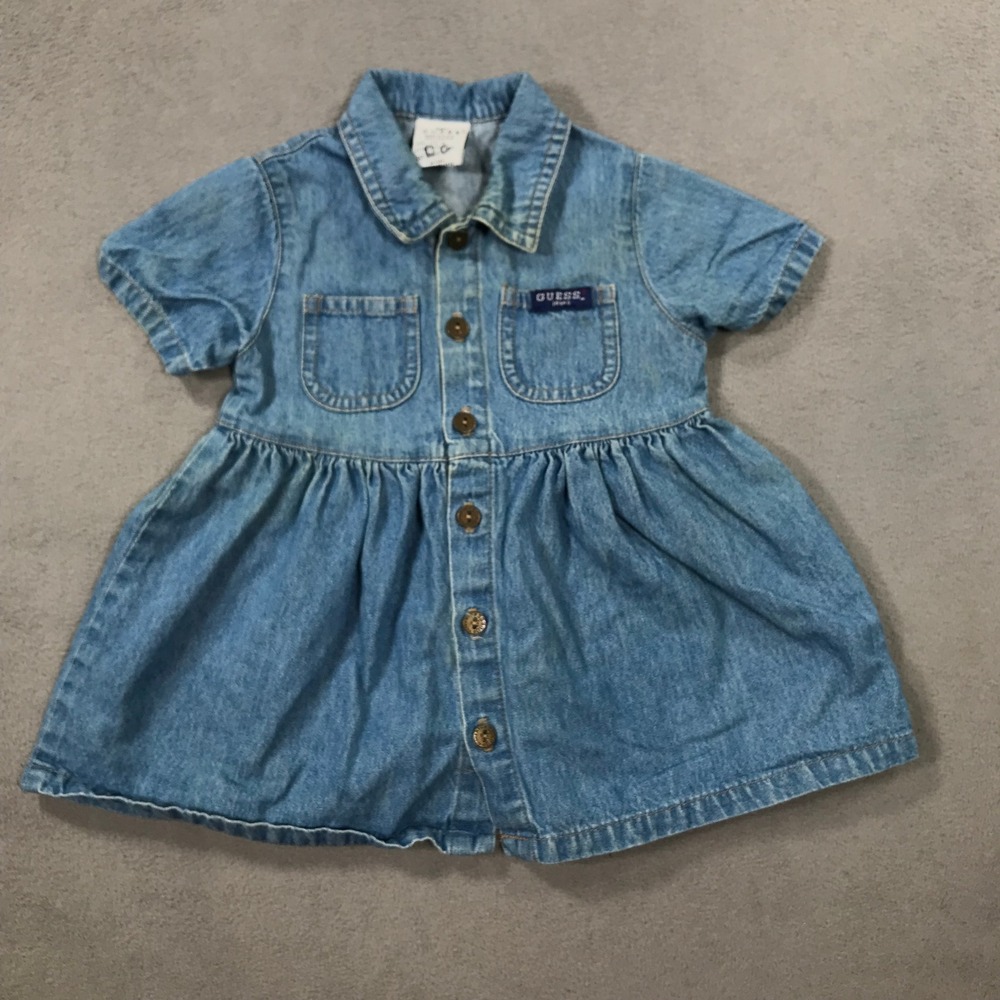 Guess Denim Jean Dress Kids 12M Blue Vintage 90s Button Front Short Sleeve USA